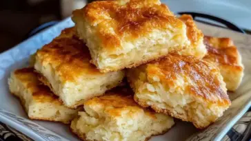 A stack of golden-brown Butter Swim Biscuits on a decorative plate, with crispy edges and soft, fluffy centers, freshly baked and ready to serve.