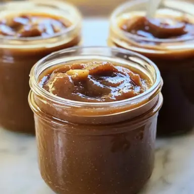 Homemade apple butter in glass jars, thick and spiced, ready to spread on toast or use as a cozy fall gift