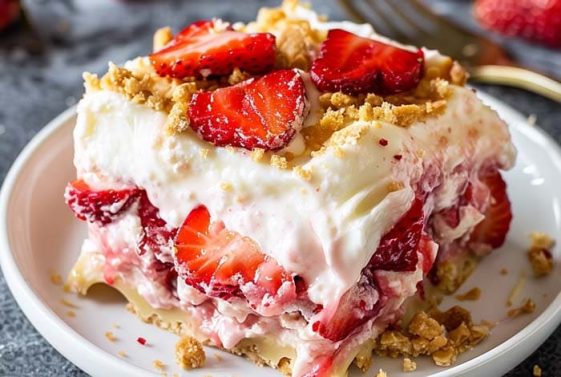 No Bake Strawberry Cheesecake Lasagna Recipe - Masters of Kitchen - Recipes